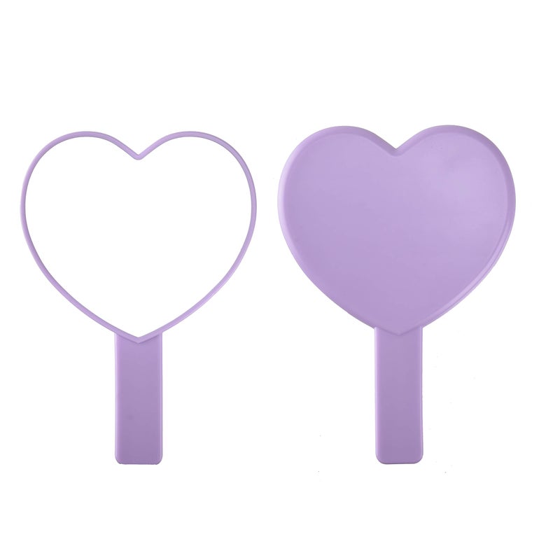 TBWHL Heart-Shaped Travel Handheld Mirror, Cosmetic Hand Mirror with Handle, Cute Hand held Mirror for Shaving Single-Sided Portable Travel Vanity Mirror for Men & Women (Purple, 1Pack) - Image 1